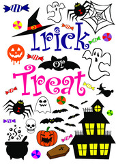 Trick or treat full color icons set vector