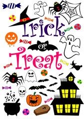 Trick or treat full color icons set