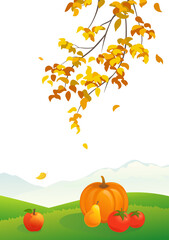 Vector illustration of an autumn vertical scene on a white background