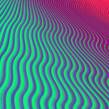 Psychedelic Neon Gradient Pink Violet Green Wavy Techno Lines, Fantasy Stripes Design	