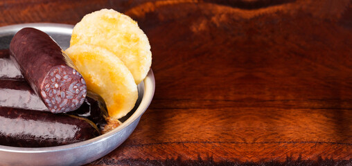 Blood sausage morcilla - Breakfast typical of Latin American countries, Arepa