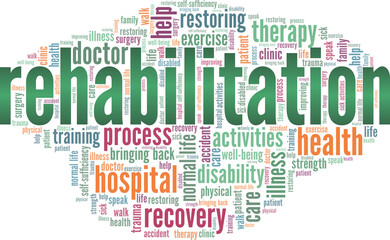 Rehabilitation vector illustration word cloud isolated on a white background.