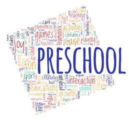 Fototapeta premium Preschool vector illustration word cloud isolated on a white background.