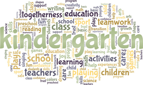 Kindergarten vector illustration word cloud isolated on a white background.