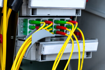 Fiber Optic Connectors in a street cabinet connecting homes to Broad Band Services in an fiber to...