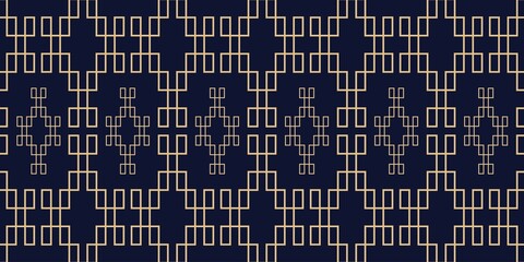 Abstract geometric pattern with lines, seamless pattern vector background. Blue-black and gold texture