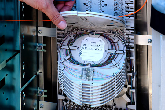 Fiber Optic Connectors in a street cabinet connecting homes to Broad Band Services in an fiber to the Home Network