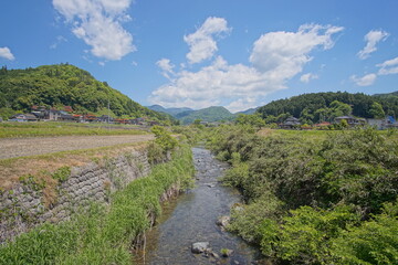 Naklejka na ściany i meble landscape of a small town in rural of Japan, Hongo. 