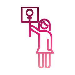 feminism movement icon, woman with gender sign in placard, female rights gradient style