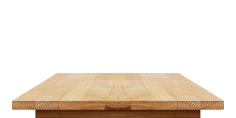 Empty wooden table isolated on white background with clipping path.