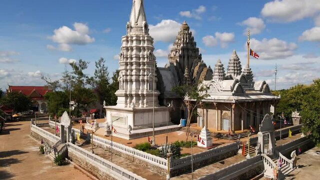 Buddhist temple Phnom Pros in Kampong Cham, Cambodia lift shot
