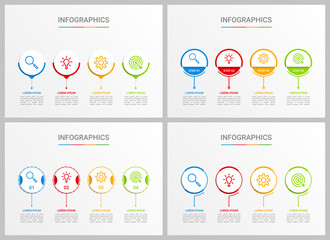 Colorful timeline infographic template with 4 steps on gray background, vector illustration