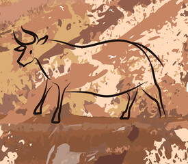 old cave painting of a bull in a cave