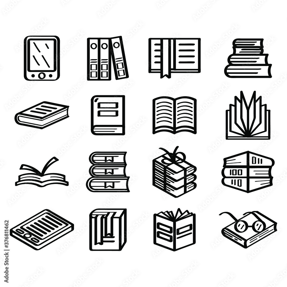 Aufkleber set abstract doodle elements hand drawn collection books sketch vector design style background readi