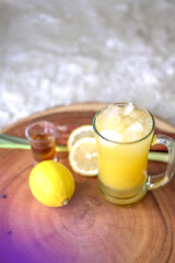 lemonade ice with extra brown sugar it is very very fresh and beautiful yellow