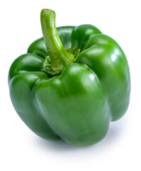 Sweet Bell pepper isolated on white background.Green Sweet pepper isolated on a white background With clipping path. 