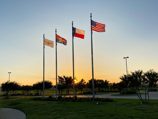 Fototapeta premium American and Texas flags in DFW Founders' Plaza