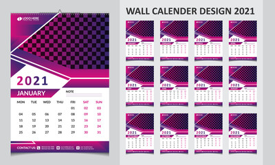 Happy New Year Modern Calendar Design 2021. Wall Calendar design 2021. 