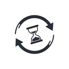 Hourglass and rotation arrow. Vector linear icon isolated on white background.
