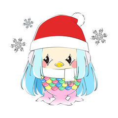 アマビエ　クリスマス　雪　冬　手描き風　立ち絵　通常