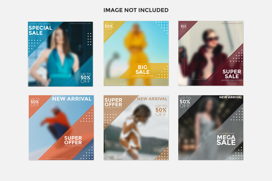 Set of abstract sale instagram post banner collection.social media posts templates.fully editable instagram and facebook square post frame puzzle organic sale post