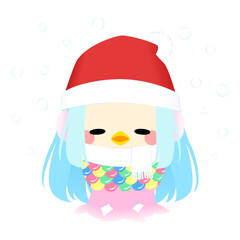 アマビエ　クリスマス　雪　冬　アウトラインなし　立ち絵　通常　目閉じ　口開き