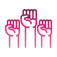 feminism movement icon, fists raised up, female rights gradient style