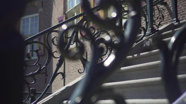 Close up of stairway handrail design at Nederhorst Castle in The Netherlands