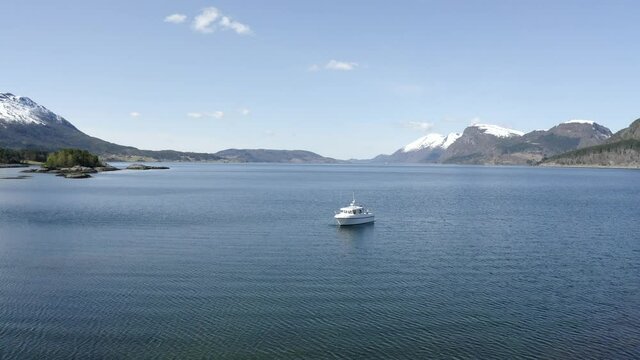 Boat anchored in Norwegian fjord
