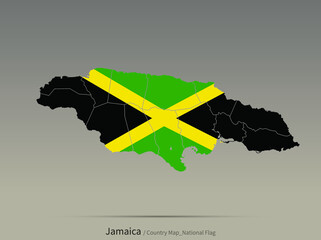 Jamaica flag and map. Caribbean countries flag isolated on map.
