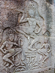 カンボジア　アンコールトム　バイヨン寺院のレリーフ