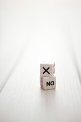 'YES' or 'NO' and 'X' or 'O' dice