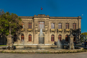 Naklejka premium Exteriors of Chapultepec Castle, Mexico city, Mexico, March 2017. Chapultepec Castle is located on a hill within the Park that bears the same name. in the Castle is located the Museum of the History.
