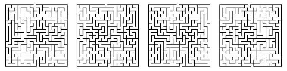 Children games. Set of square mazes of small level of difficulty. Puzzles and games for development of intelligence in child and an adult. Vector