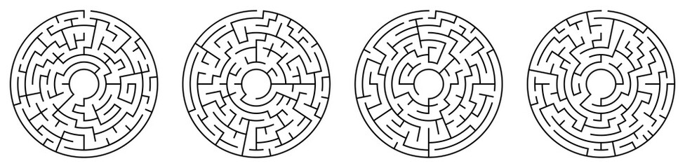 Children games. Round mazes, labyrinths set. Puzzles and games for development of intelligence in child and an adult. Vector