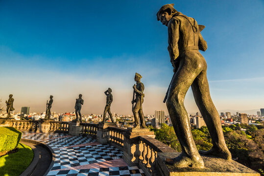 Exteriors of Chapultepec Castle, Mexico city, Mexico, March 2017. Chapultepec Castle is located on a hill within the Park that bears the same name. in the Castle is located the Museum of the History.