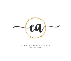 E A EA Initial letter handwriting and signature logo. A concept handwriting initial logo with template element.