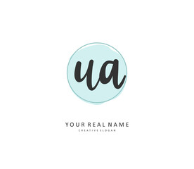 U A UA Initial letter handwriting and signature logo. A concept handwriting initial logo with template element.