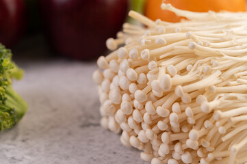 Golden needle mushroom with white background