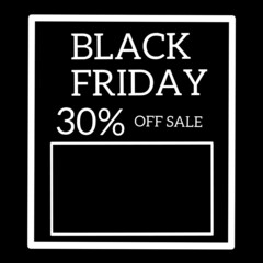 30% off. Black Friday sale and discount banner. Sales tag design template. Vector illustration.