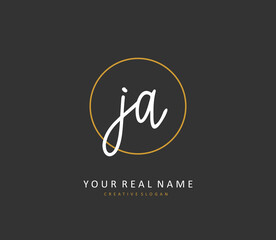 J A JA Initial letter handwriting and signature logo. A concept handwriting initial logo with template element.