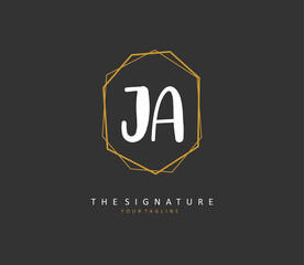 J A JA Initial letter handwriting and signature logo. A concept handwriting initial logo with template element.