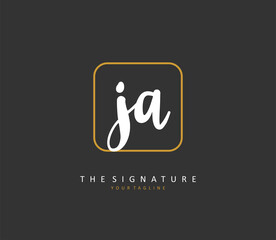 J A JA Initial letter handwriting and signature logo. A concept handwriting initial logo with template element.