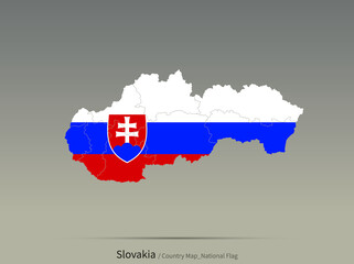 Slovakia flag and map. European countries flag isolated on map.