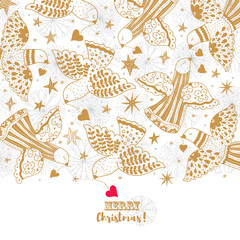 Doves and stars.  Christmas motif. Vector card.