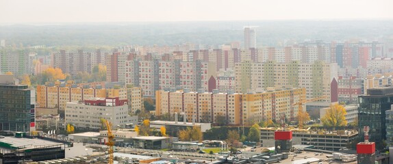 Panorama with modern high-rise residentals in Bratislava outdoors.