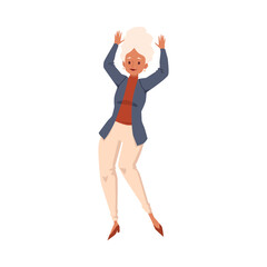 Elderly woman or grandmother dances laughing flat vector illustration isolated.