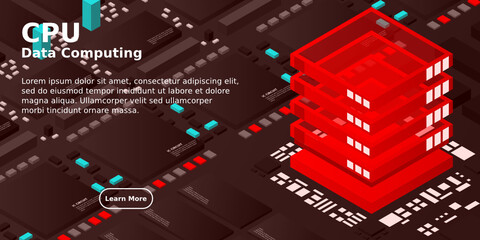 High tech electronic PCB Printed circuit board with processor, microchips and glowing digital electronic signals. The processor on the integrated circuit. Energy lines neon. 3d illustration