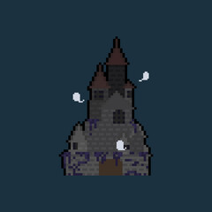 Pixel art cartoon spooky castle.