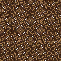 Beautiful flower motifs on Solo batik with smooth dark brown color design.